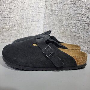Birkenstock Boston Soft Footbed Size EU 40 L9 M7 Black Suede Slip On Clog Shoes